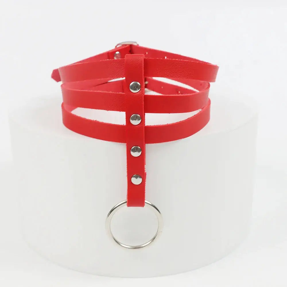 Bondage clothing 3 strap collar in pu leather (3 colors)