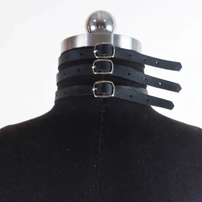 Bondage clothing 3 strap collar in pu leather (3 colors)