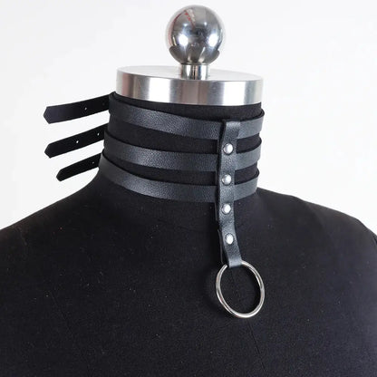 Bondage clothing 3 strap collar in pu leather (3 colors)