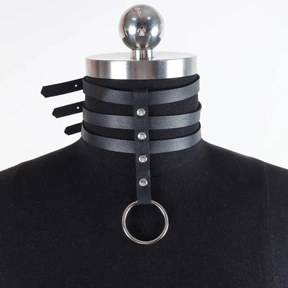 Bondage clothing 3 strap collar in pu leather (3 colors)