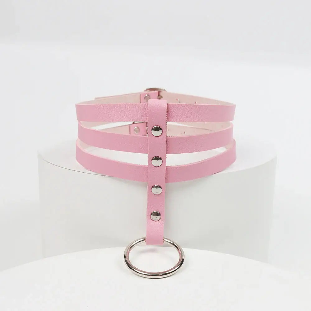 Bondage clothing 3 strap collar in pu leather (3 colors)