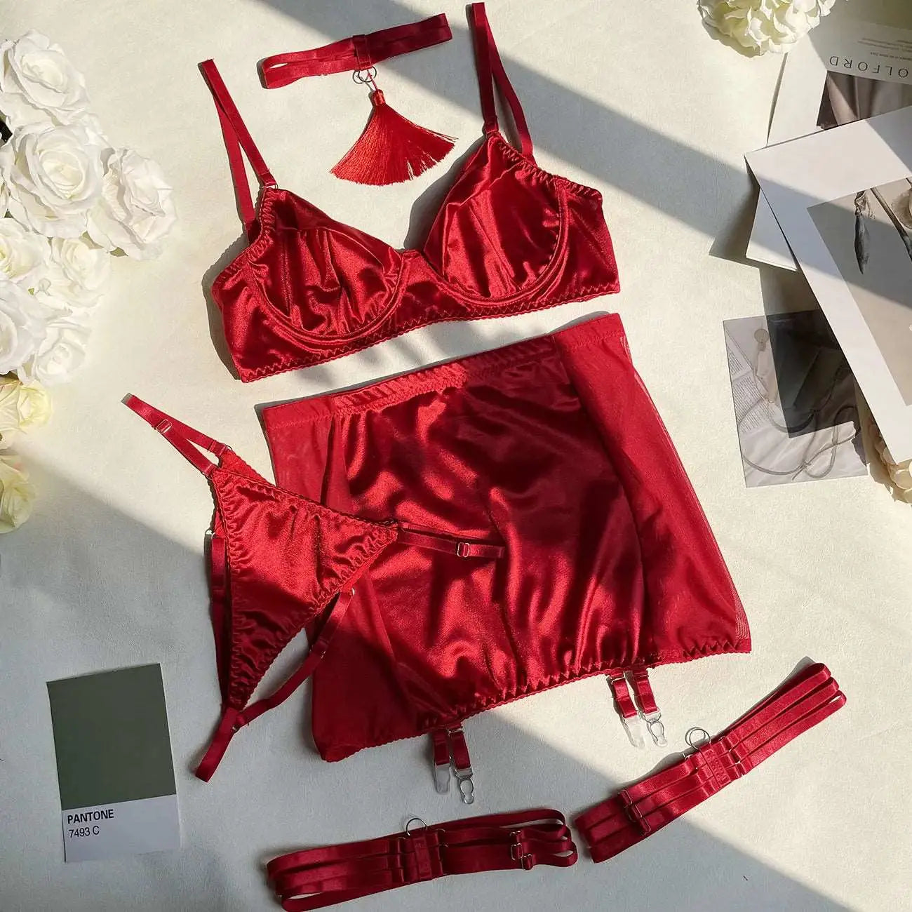 Wearables clothing 5-piece elegance unveiled satin lingerie