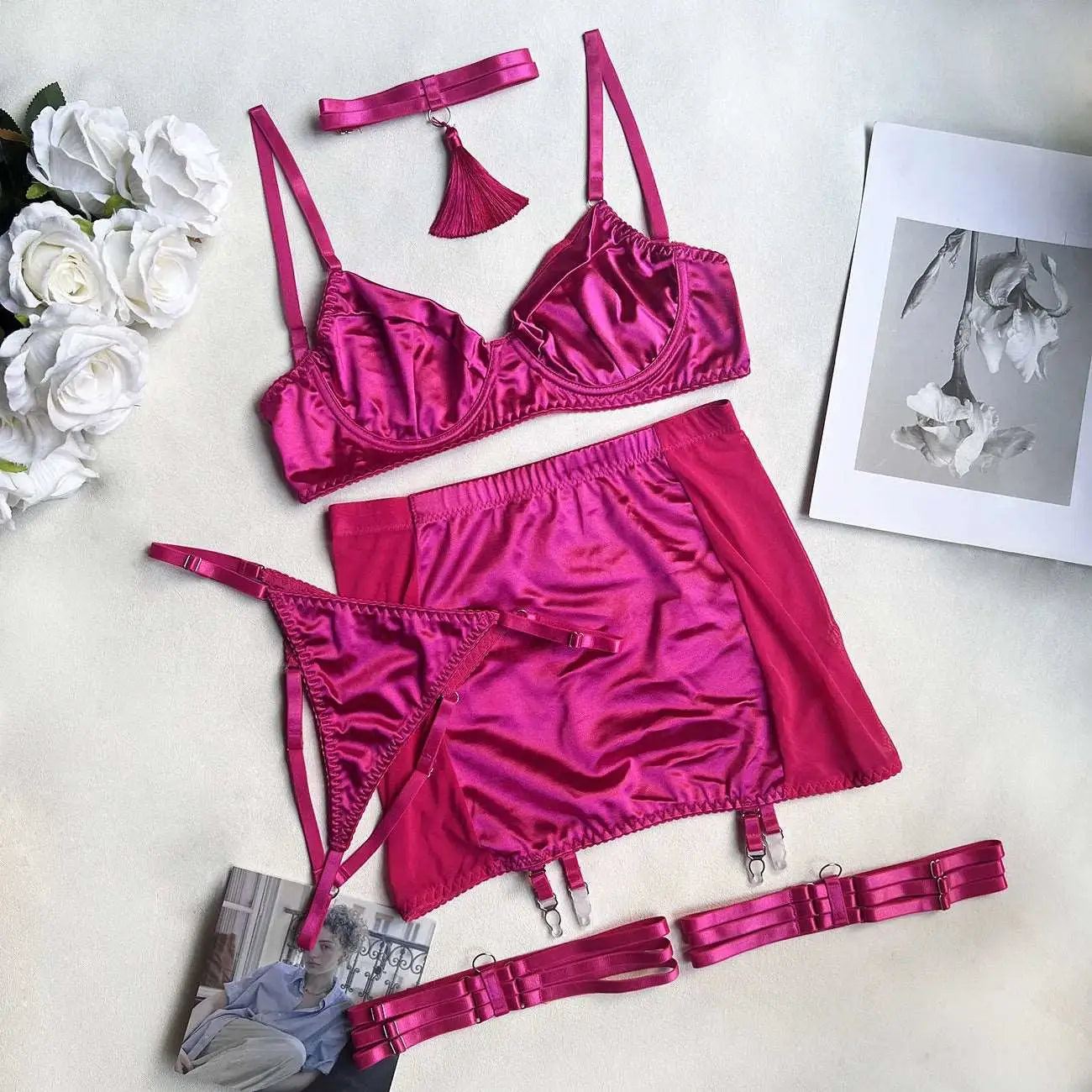 Wearables clothing 5-piece elegance unveiled satin lingerie