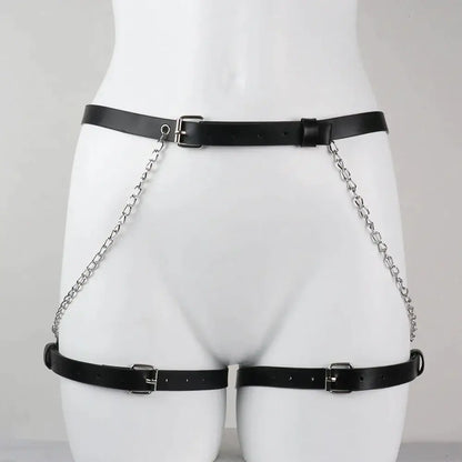 Wearables jewelry alloy chain & leather chest and hip