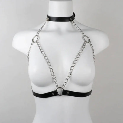 Wearables jewelry alloy chain & leather chest and hip