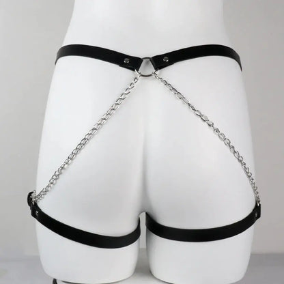 Wearables jewelry alloy chain & leather chest and hip