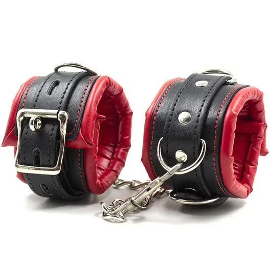 Bondage toy black & red pu leather sponge handcuffs