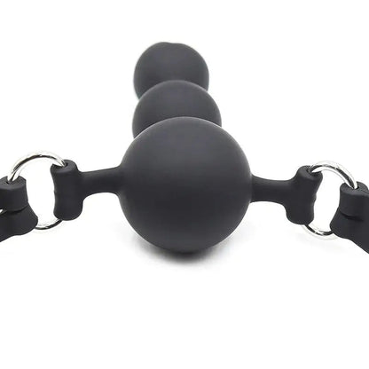 Anal play toy black silicone beaded ball gag dildo