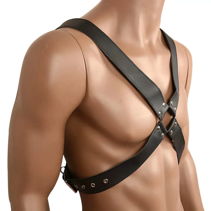 Wearables jewelry x cross chest masculine harness in pu