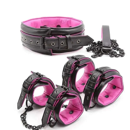 Bondage toy deluxe padded bedroom set w/ black pu leather &