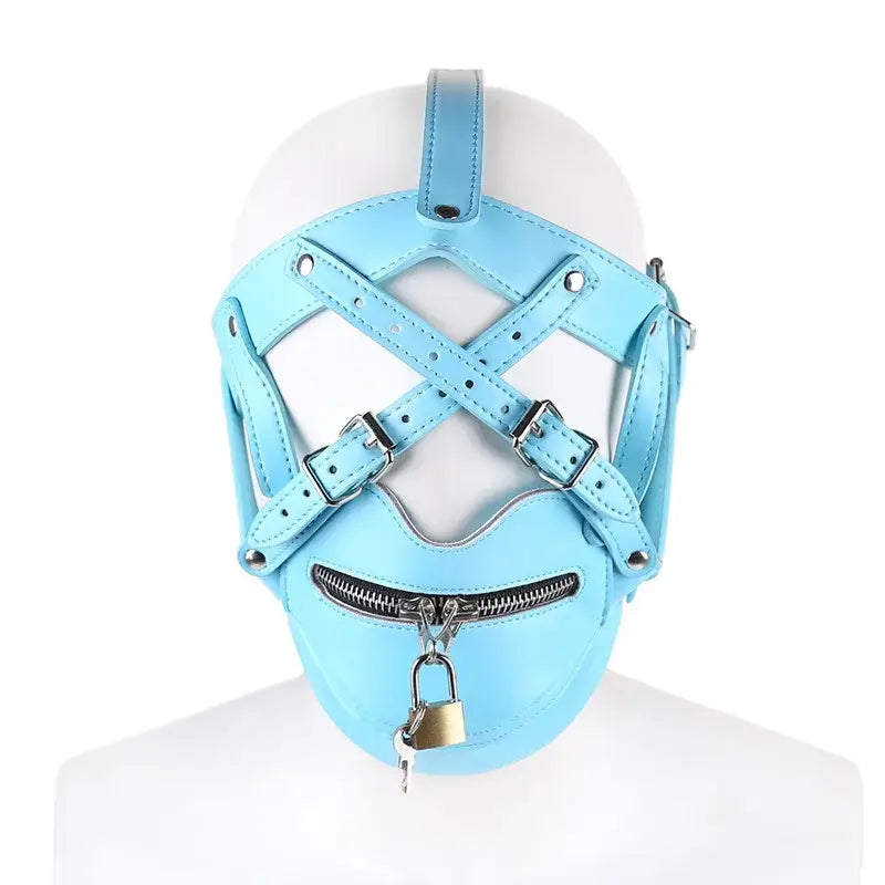 Wearables toy lockable head harness w/ mouth zipper