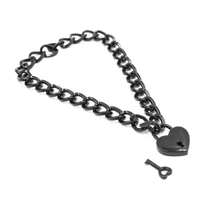 Bondage clothing jewelry locked heart collar choker chain