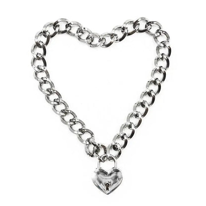 Bondage clothing jewelry locked heart collar choker chain