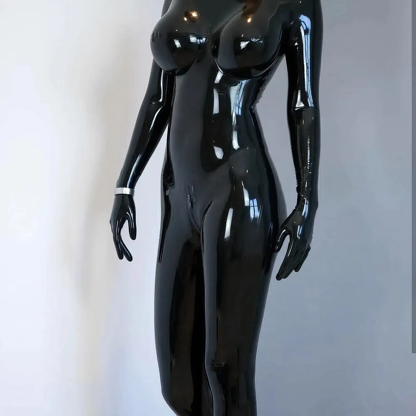 Wearables clothing natural latex black catsuit w/ gloves &