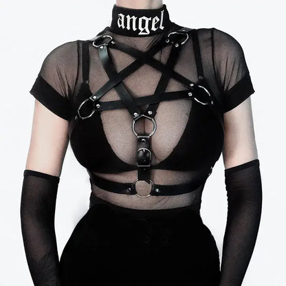 Wearables jewelry pentagram goth harness in pu leather &