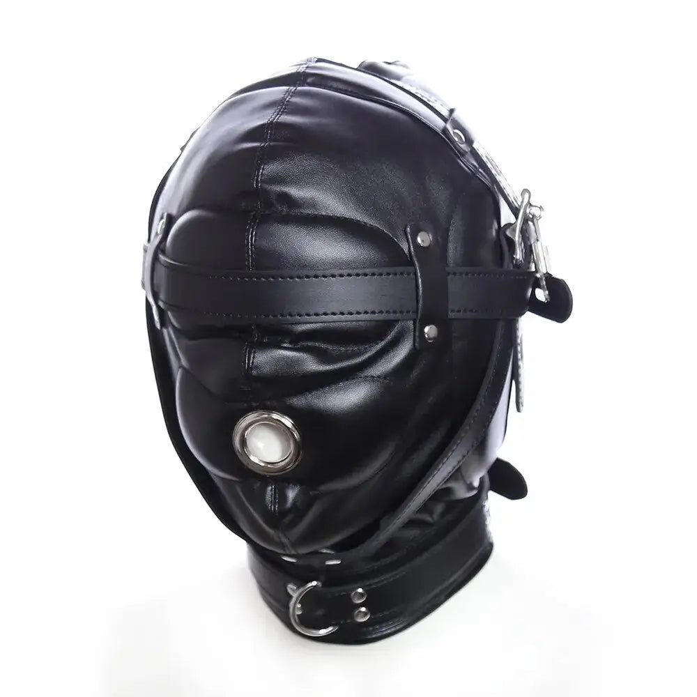 Bondage toy sensory deprivation hood in pu leather (3