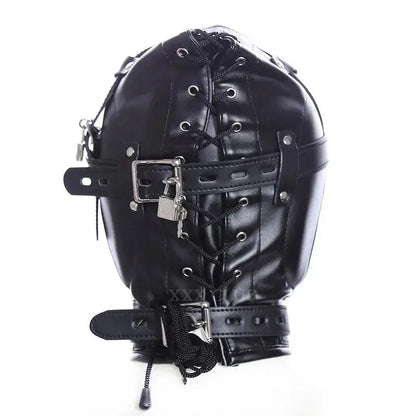 Bondage toy sensory deprivation hood in pu leather (3