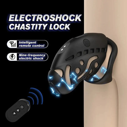 Chastity toy e-stim electrified cock cage w/ urethral horse