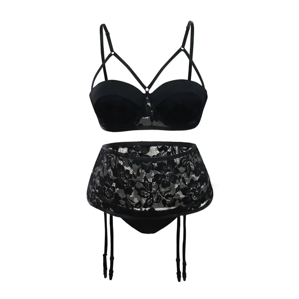 Lingerie clothing 2-piece black lace shapewear set - queen